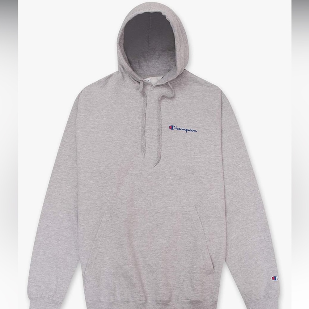 Champion hoodie grey with navy blue lettering